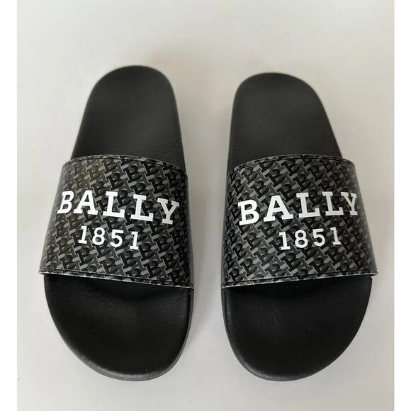 Bally Sabrio Men\'s Slide Rubber Black Logo Sandals 10 US 6301209 Italy NIB main image 4